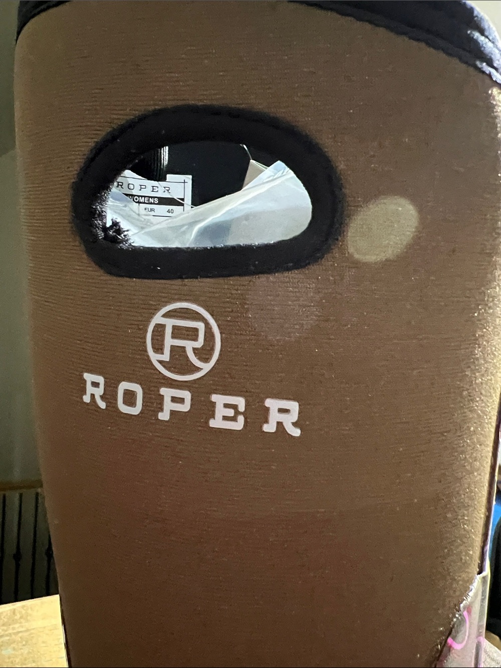 Roper Brown Floral Rain Boots with Pink Trim